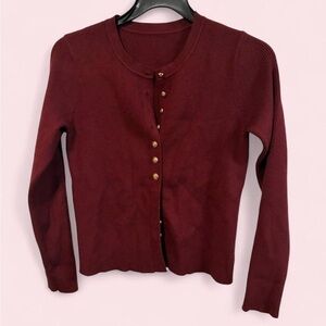 NWT Commense Burgundy Ribbed Gold Button Cardigan - Size XL